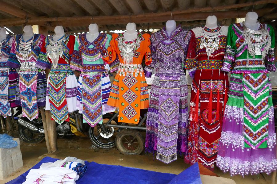 Traditional handmade textiles at Coc Ly Market
