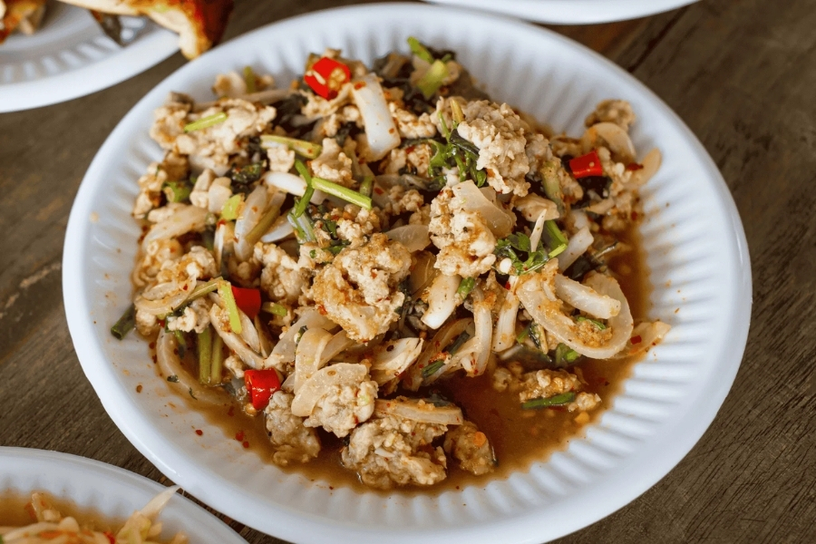 Nam Tok means waterfall, referring to the meat juice when cooking