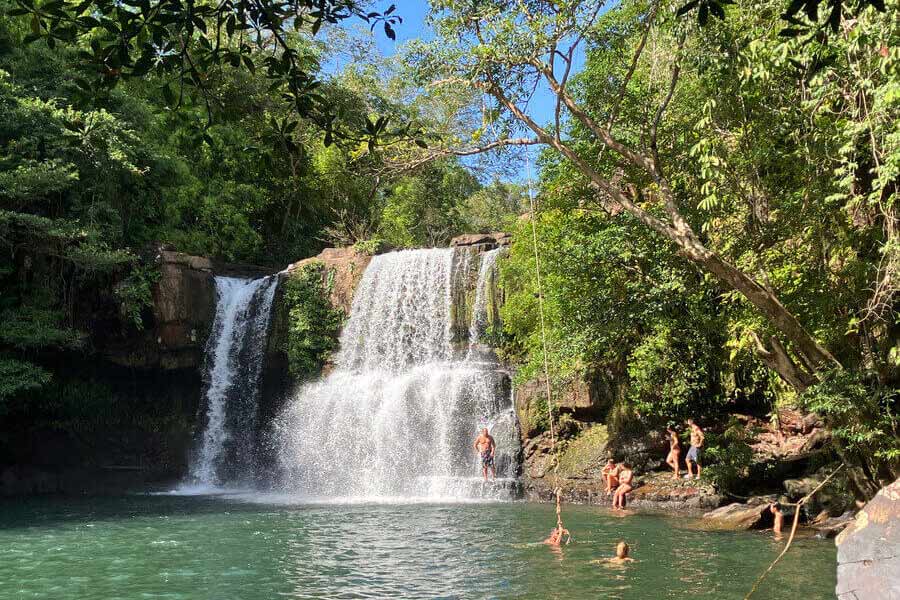 Enjoying the beauty of the waterfall