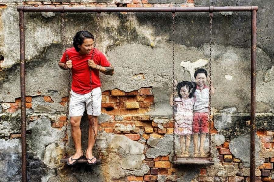 Creative street art on weathered walls