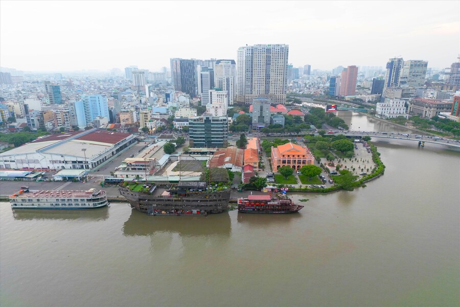 The bright orange of the Ho Chi Minh Museum stands out at Nha Rong Wharf. Photo: Lao Dong