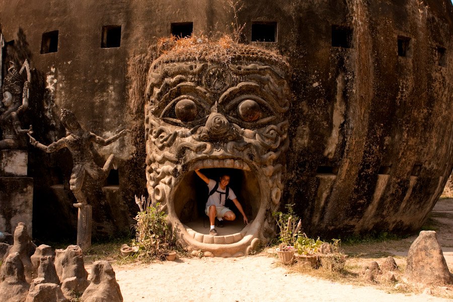 Giant pumpkin structure in Buddha Park, Laos