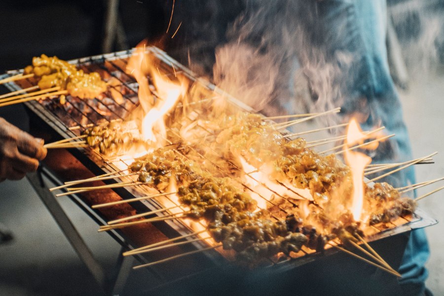 Kuala Lumpur Food Streets satay grilled over charcoal at a street food stall