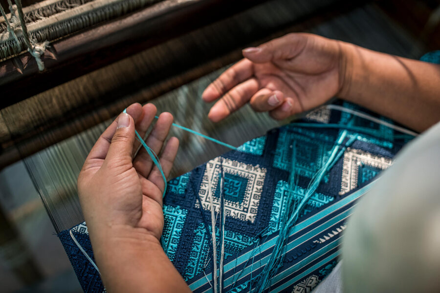 weaving in Sekong, Laos