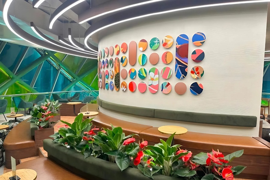 A corner of the café inside the giant artichoke bud at Lam Vien Square