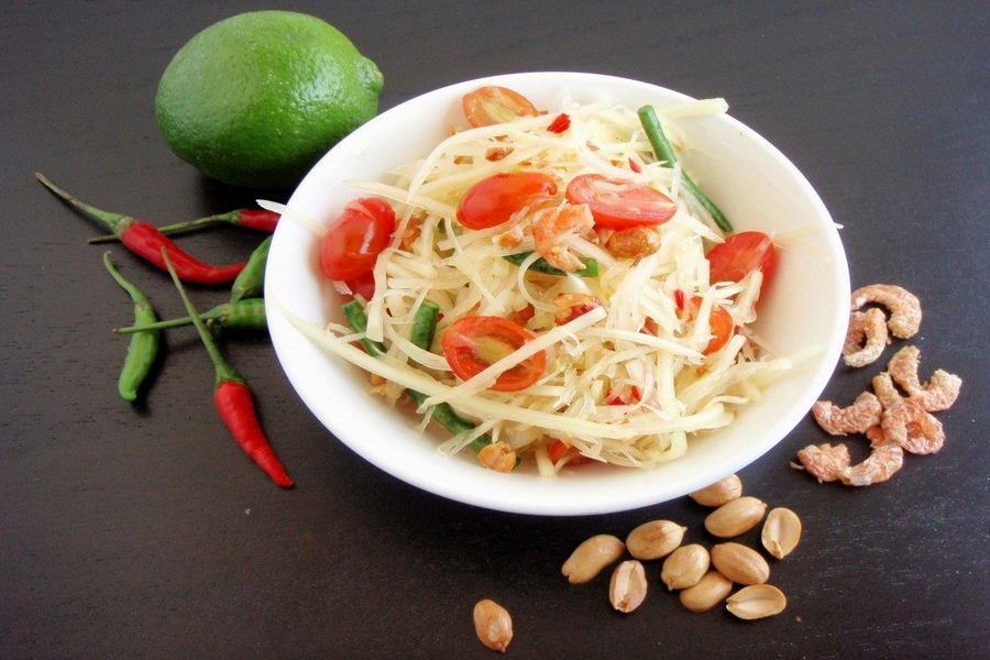 Som Tam is a signature dish of the Northeastern region of Thailand. Source: Chudu24