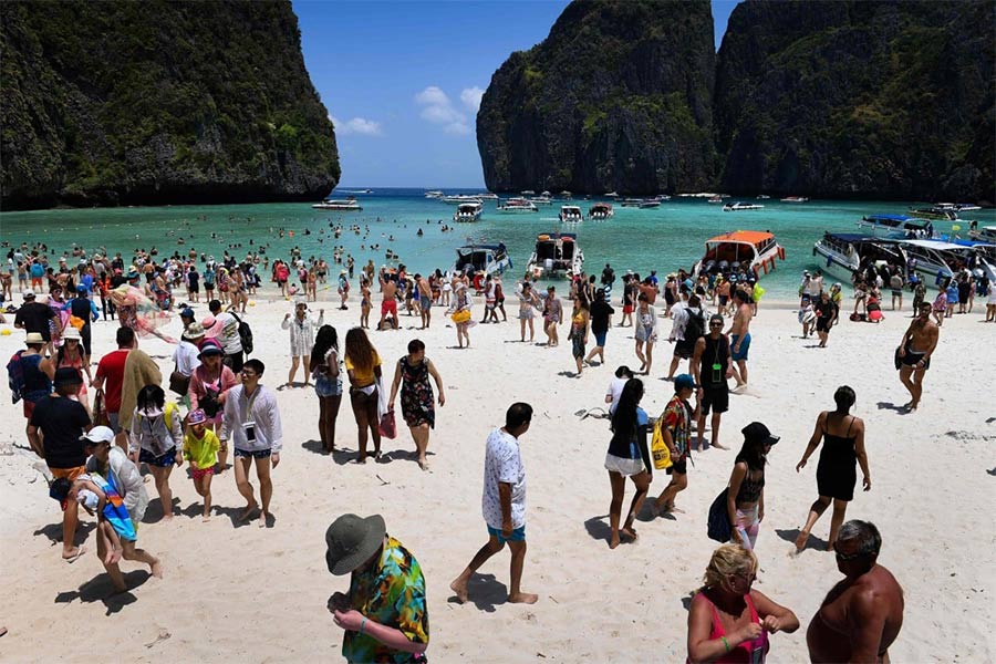 Maya Bay was crowded with tourists