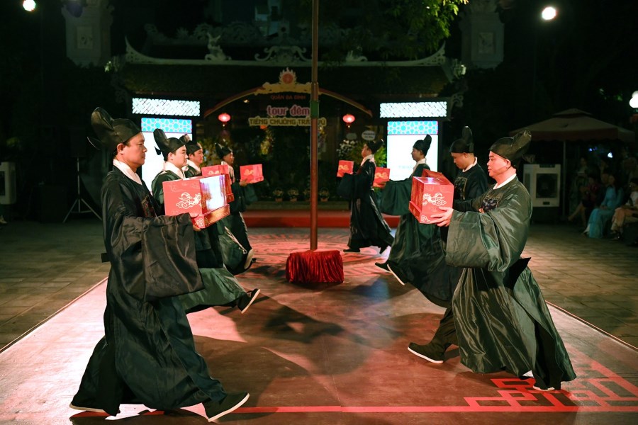 Reenactment of ceremonies in Quan Thanh Temple