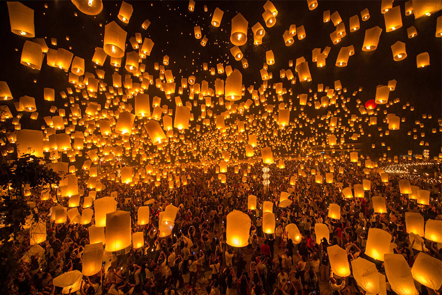  Illuminated lanterns share the night sky with beautifully decorated