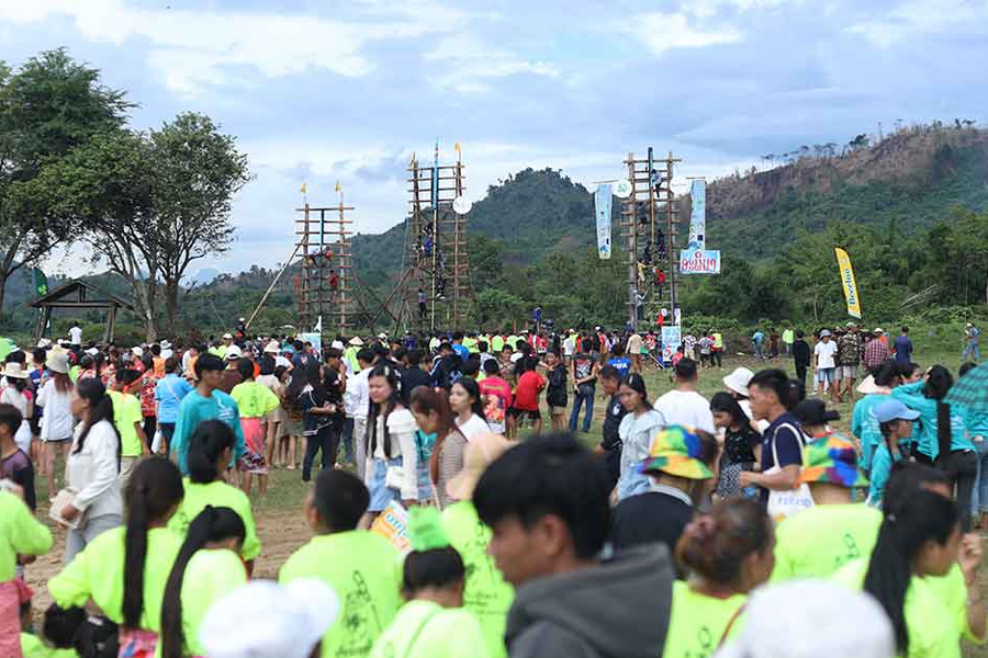 Villagers gather to attend Bun Bang Fai Rain Praying Festival