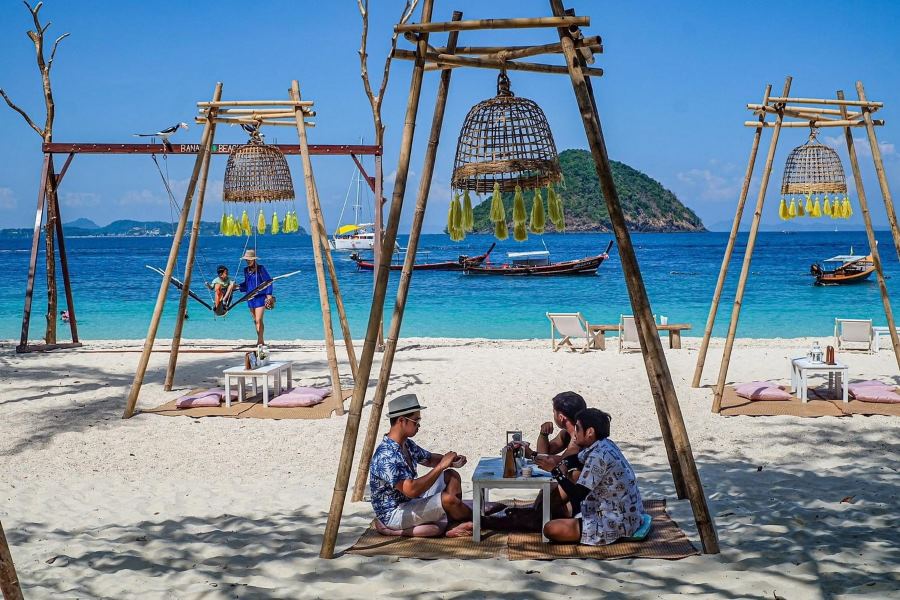 Relaxing with family on a peaceful beach 