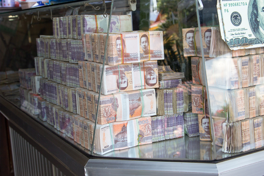 A currency exchange counter in Cambodia