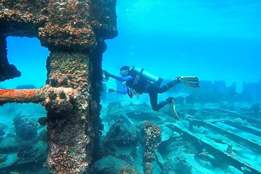 Seeking treasure from old warship