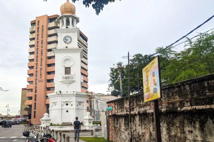 The Jubilee Clock Tower near the harbor and Fort Cornwallis