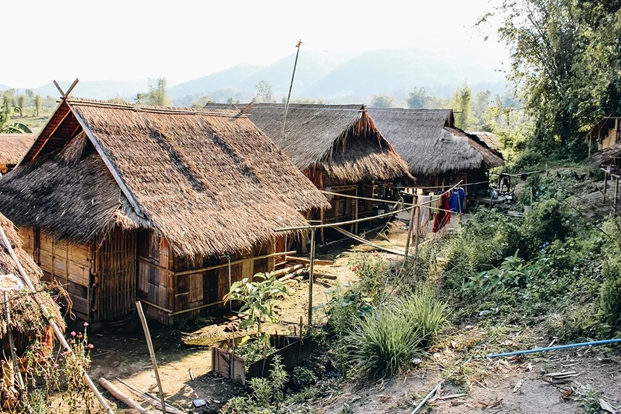 Traditional bamboo houses in a quiet Karen village