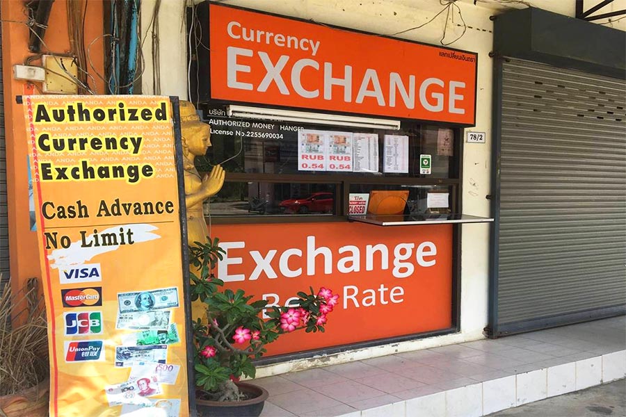 Laos currency: Exchange booths