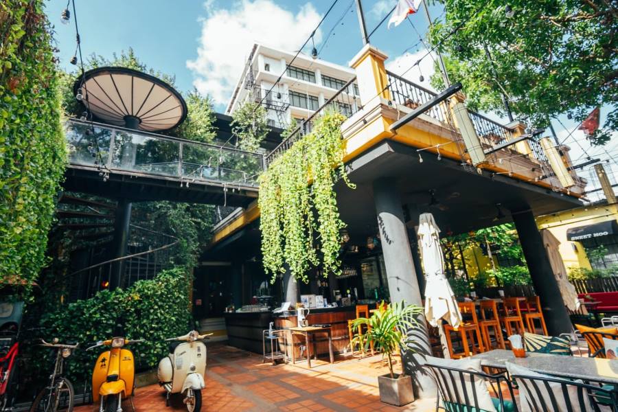 A restaurant with an open and airy design