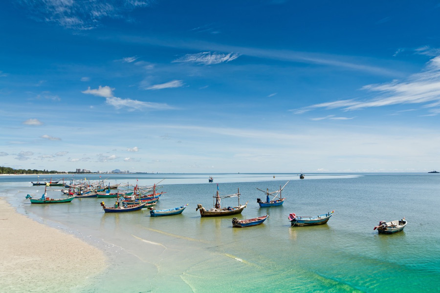 A charming beach resort town, Hua Hin Beach combines a long, sandy shoreline with a relaxed atmosphere, attracting both locals and tourists seeking a peaceful retreat