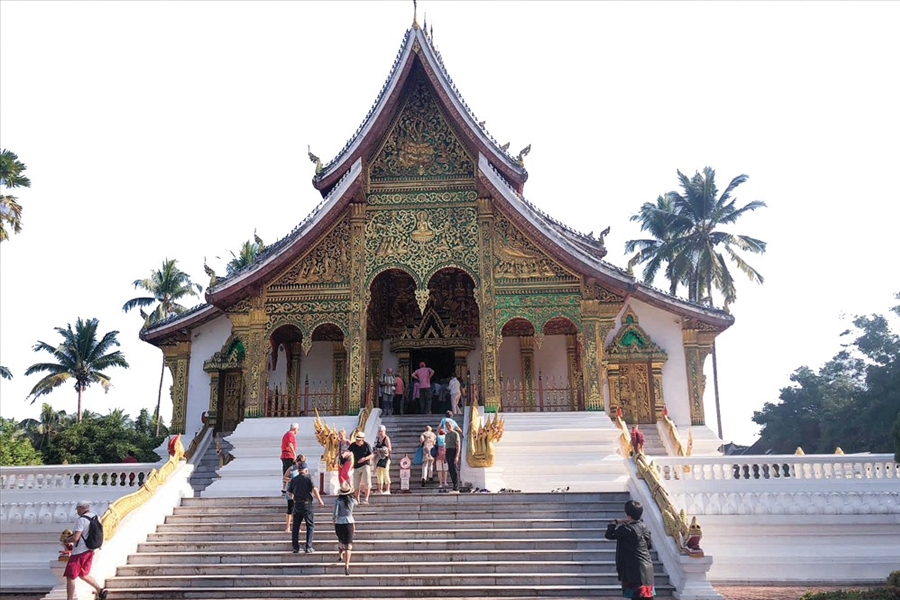 Tourists visiting Haw Pha Bang in the Royal Palace Museum Complex