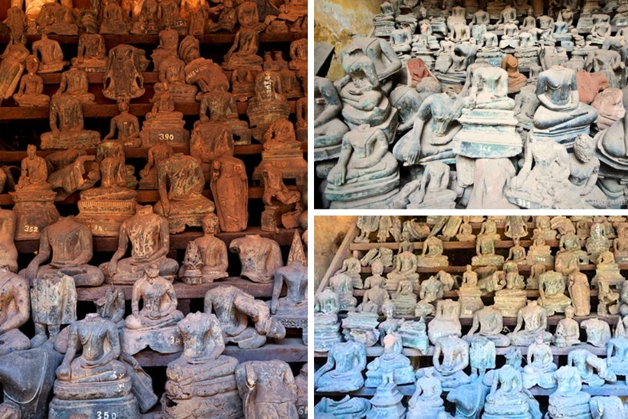 The damaged statues in Wat Si Saket